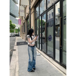NanaByNana【腿精秘籍】超绝比例 水洗牛仔裤女夏做旧显腿长长裤