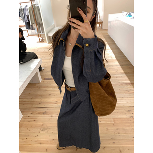 NanaByNana【圣多诺往事】重工水洗牛仔夹克外套女秋半身长裙套装