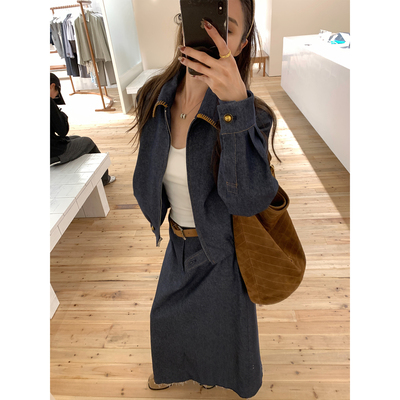 NanaByNana【圣多诺往事】重工水洗牛仔夹克外套女秋半身长裙套装