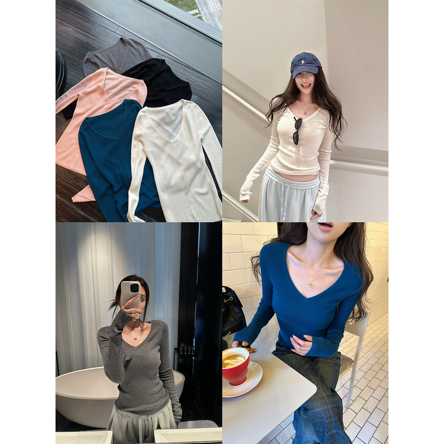 NanaByNana【王牌打底】万能搭纯色羊毛v领打底衫女春卷边针织衫,女装/女士精品,毛针织衫,淘宝优惠券,粉丝福利购,淘宝优惠卷