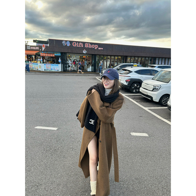 NanaByNana奢级20羊绒80羊毛立领双面呢大衣女冬廓形长款毛呢外套