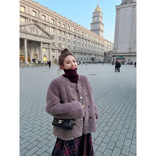 摇粒绒毛毛外套 定染紫色环保皮草女冬季 NanaByNana 3折福利