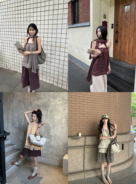 NanaByNana【松弛time】两穿100亚麻半身裙女夏季透气抹胸上衣