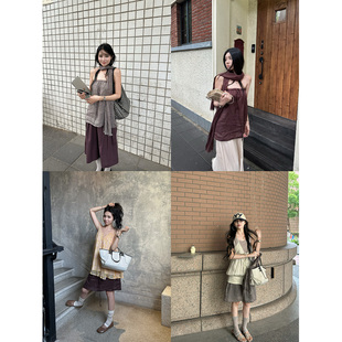 NanaByNana【松弛time】两穿100亚麻半身裙女夏季透气抹胸上衣