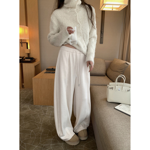 NanaByNana【周末随想】抽绳加绒卫裤女冬季宽松阔腿弯刀休闲裤