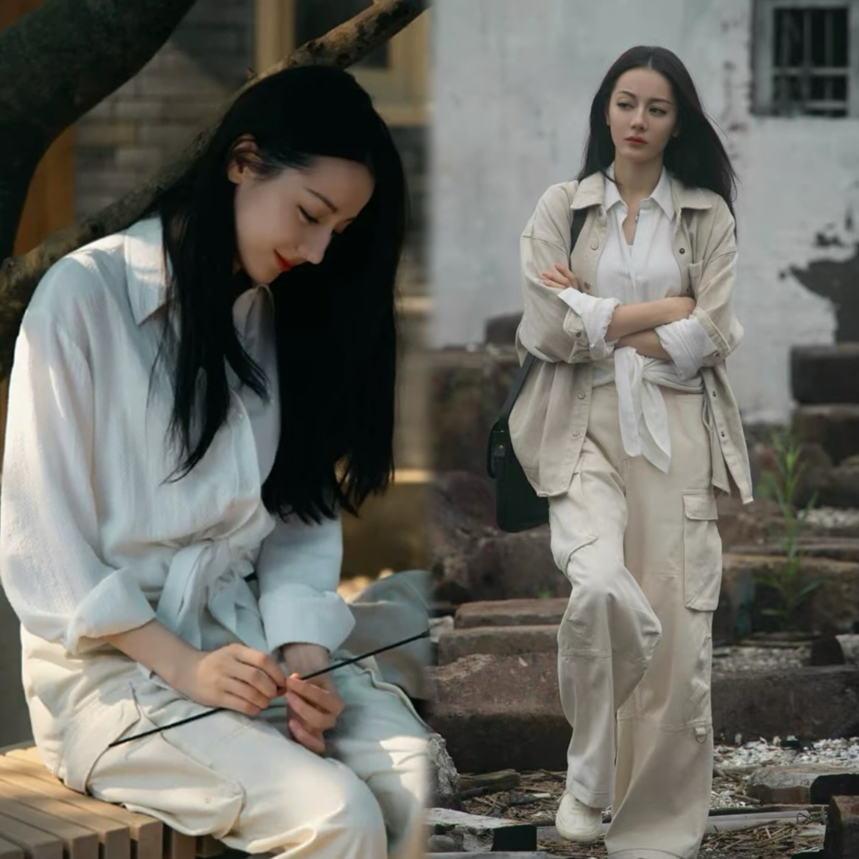 枭起青壤迪丽热巴聂九罗同款卡其色衬衫外套宽松休闲开衫上衣衬衣