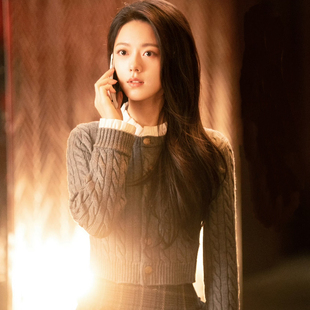 骄阳似我赵今麦聂曦光同款灰色麻花百搭针织开衫女拼接花边毛衣潮