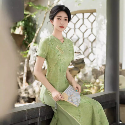 夏季奥黛旗袍女日常可穿素雅茶服