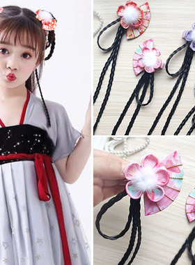 儿童发饰品古代公主头饰流苏假发辫子古装汉服拍照花朵女童发夹卡