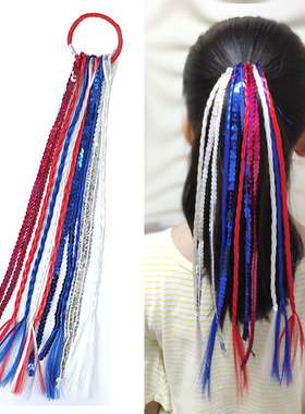 儿童假发红蓝色皮筋啦啦操街舞头饰品马尾彩色脏辫子六一表演发饰