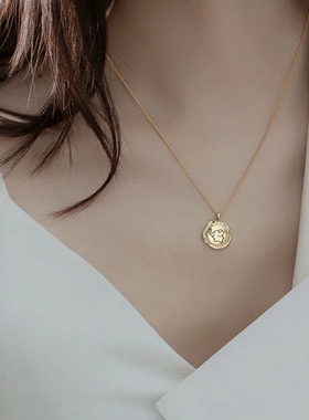 s925银小飞象圆牌项链女ins设计