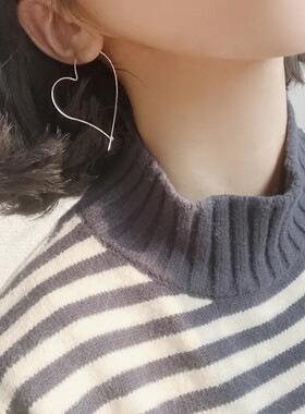 纯银韩版镂空爱心夸张配饰耳环