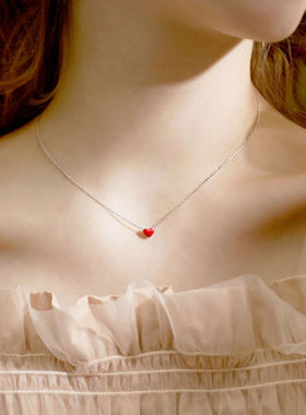 红色小红心项链女韩版简约个性心形桃心爱心吊坠锁骨链潮网红饰品