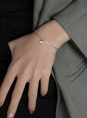 925纯银LUCKY豆豆字母手链女韩版学生简约方牌个性小众网红冷淡风