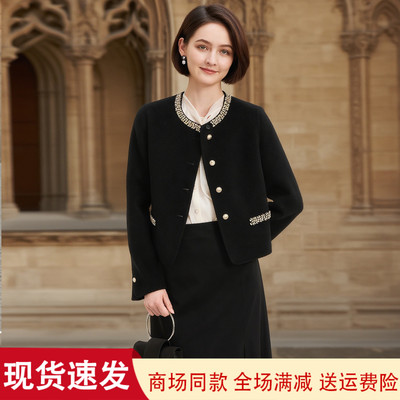 秋冬季圆领长袖小香风短款外套女