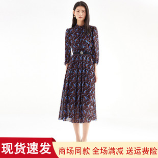 珂莱商场同款2025年夏秋季新款气质修身显瘦印花中长款连衣裙子女