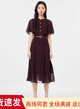 珂莱商场同款2025夏季新款复古短袖波点中长款连衣裙女 KF12244W0