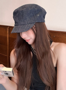 日系水洗春夏牛仔平顶报童帽女