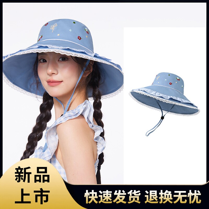 新款春秋大帽檐纯棉太阳帽遮阳帽子女帽清新甜美可爱户外渔夫帽女