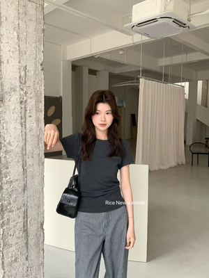 Rice新款简约修身显瘦短袖T恤