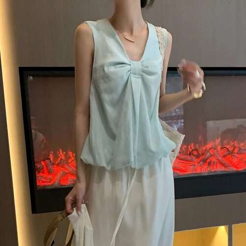 韩系扭结无袖显瘦背心女夏季新款