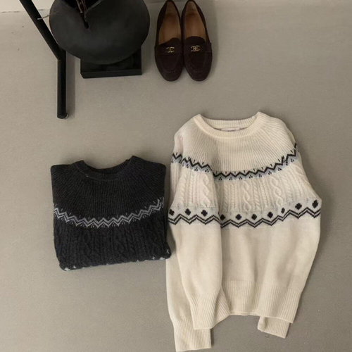 Leaves复古费尔岛提花针织毛衣女