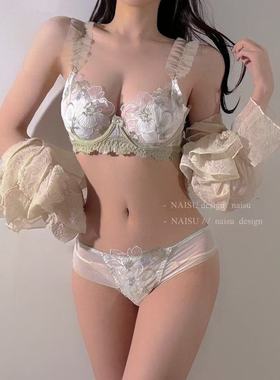 纯欲兔耳朵杯内衣女超薄聚拢显瘦收副乳防下垂刺绣蕾丝少女文