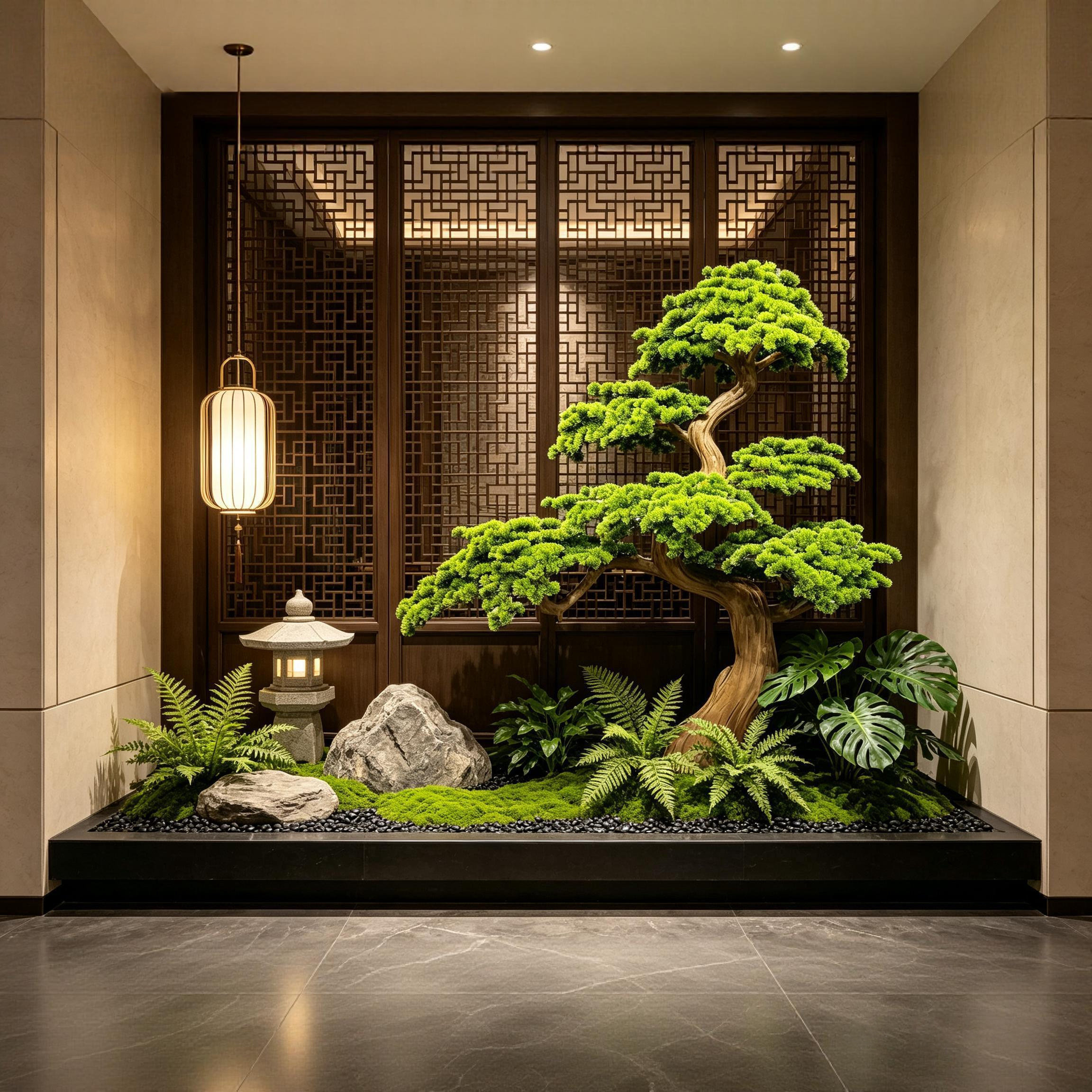 仿真迎客松大型假树绿植酒店造景图片