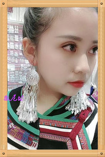 流苏长款少数民族风百搭苗族侗族佤族傣族复古气质耳环苗银耳环