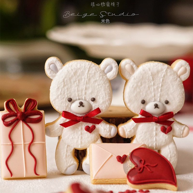 韩式情人节爱心熊糖霜饼干模具 卡通布偶熊信封情书翻糖烘焙工具