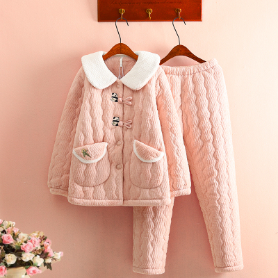 卡通小熊猫珊瑚绒夹棉睡衣家居服