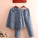 保暖100%纯棉休闲格子薄棉袄家居服套装 夹棉睡衣冬季 全棉薄款 男士