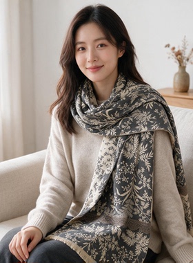 秋冬仿羊绒保暖流苏披肩围巾女