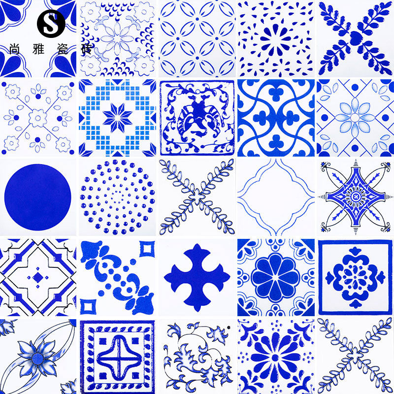 青花瓷小花砖100x100花片砖厨房卫生间洗手台墙面砖地砖花园瓷砖