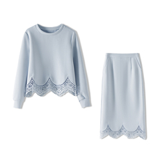【米公子】秋上新蕾丝镂空下摆圆领卫衣半身裙两件套3TT90077
