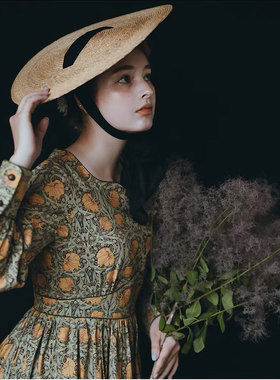 胡柚可可定制 法式复古一片式麦秆飘带女夏时尚写真拍照海边度假