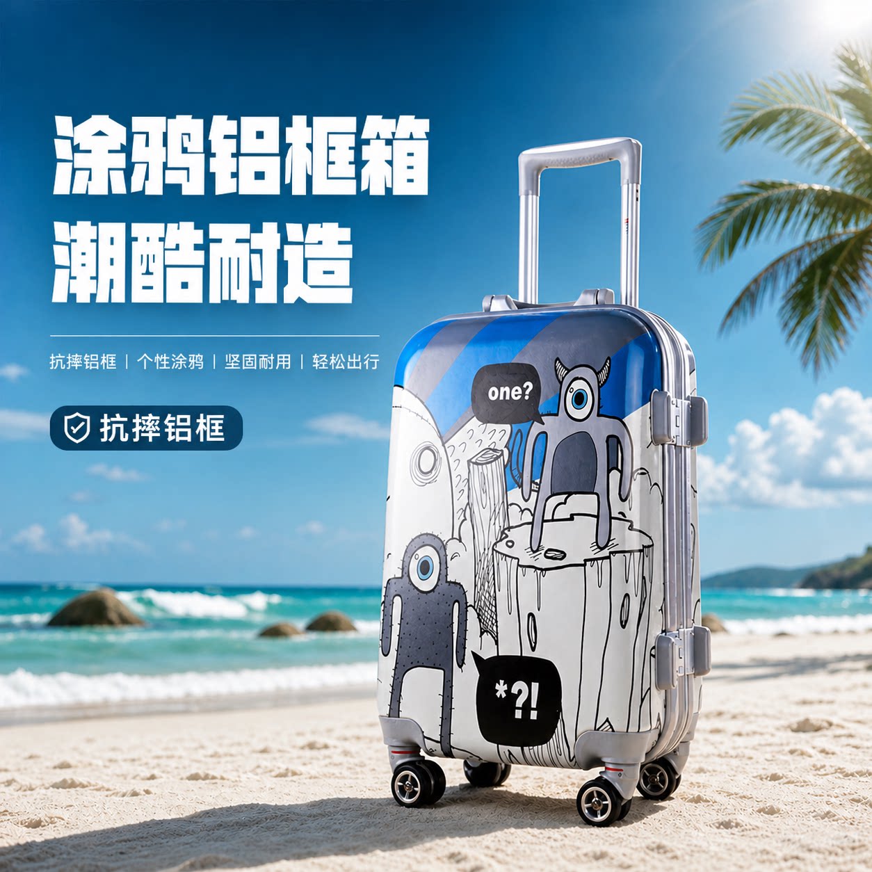 JLY拉杆箱万向轮卡通涂鸦男潮铝框20寸24女小个性行李旅行密码箱
