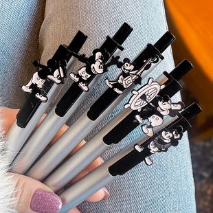 高颜值银色动漫人物装饰按动圆珠笔卡通动物少女心贴片黑色圆珠笔