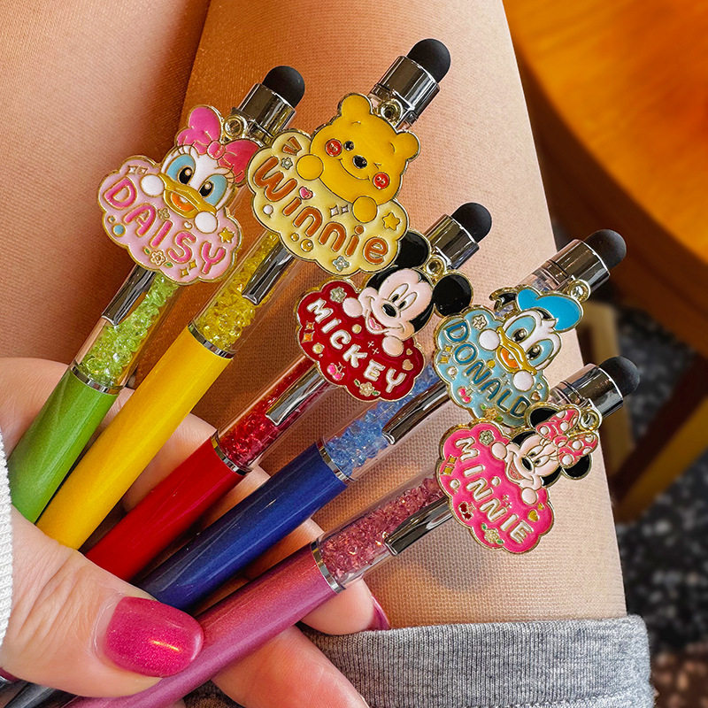 高颜值按动圆珠笔可爱超萌卡通动物少女心贴片旋转式黑色圆珠笔