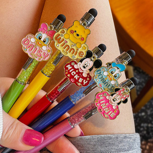 高颜值按动圆珠笔可爱超萌卡通动物少女心贴片旋转式黑色圆珠笔