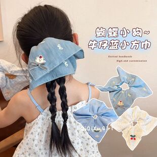 儿童刺绣方巾大肠发圈女童高级感扎头发低马尾头绳小女孩洋气发饰