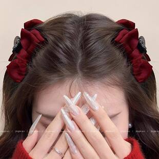 新年红色发饰公主头发夹女蝴蝶结小抓夹刘海侧边夹子儿童发卡头饰