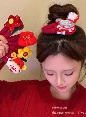 大号噗噗夹女新年红色前额刘海夹马年花朵发夹拜年氛围感边夹bb夹