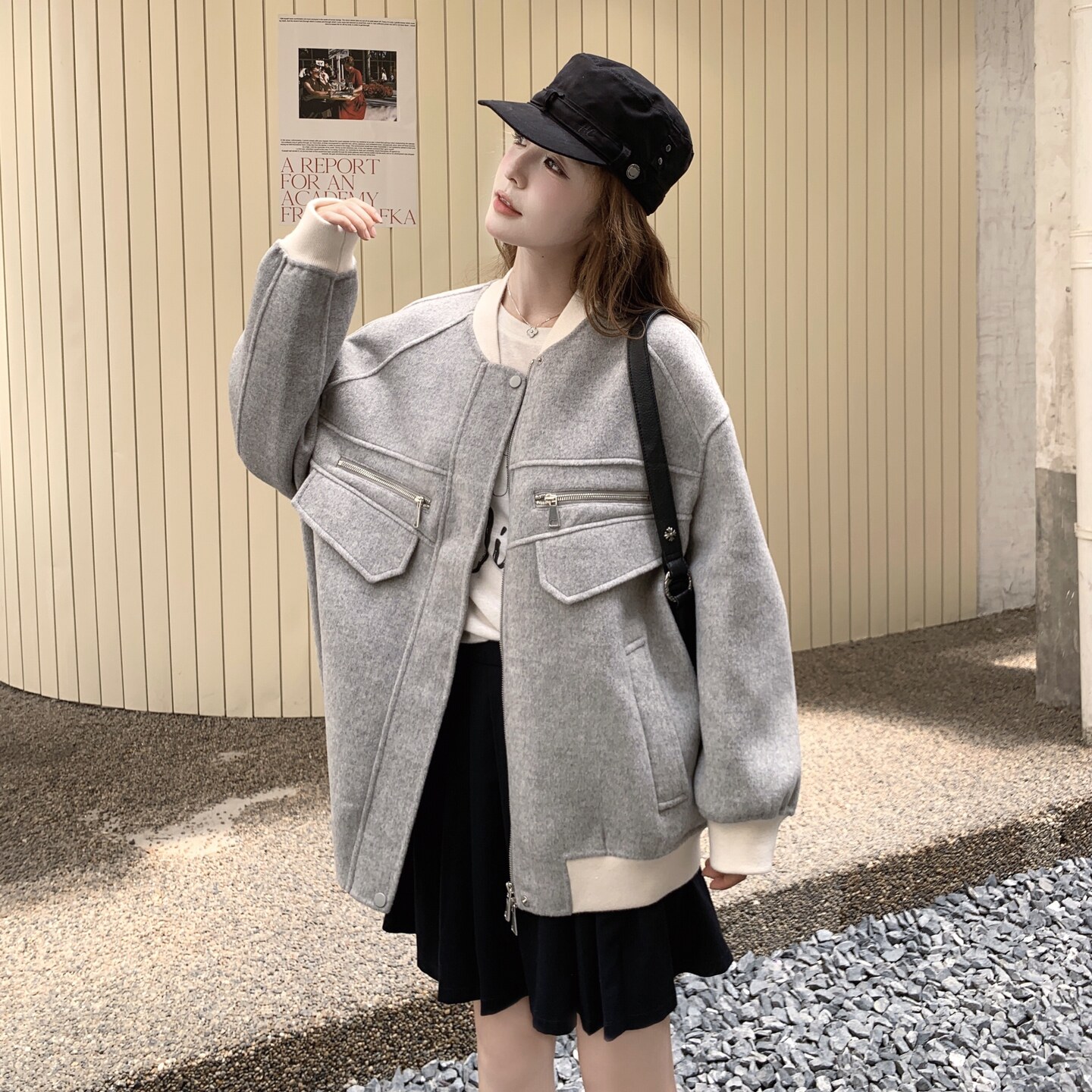 新款，90绒内胆毛呢羽绒外套棒球服151-1588-P285-428,女装毛呢外套,淑塔可可