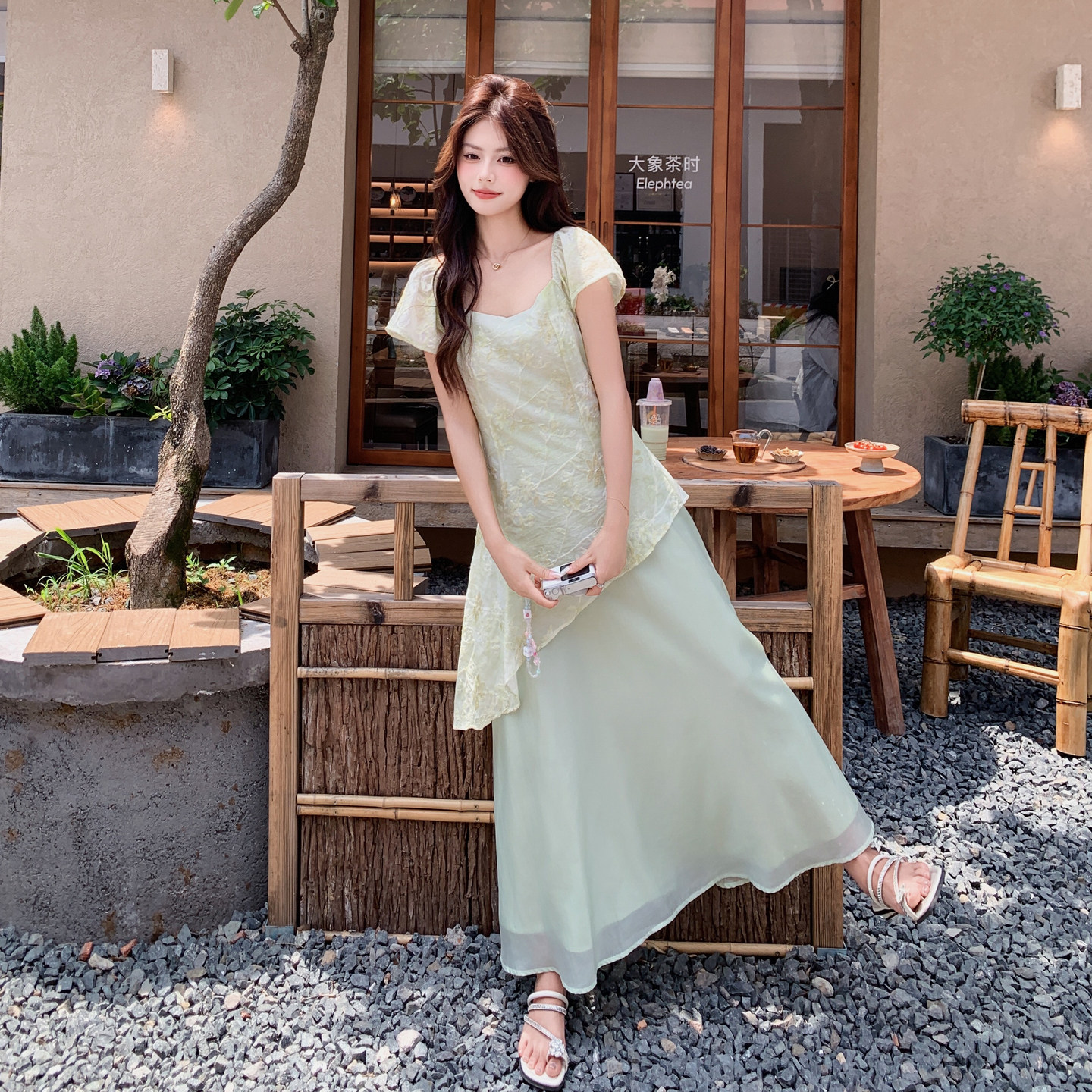 【现货】夏季新款假两件提花连衣裙2B203-1651-P150-K238,女装连衣裙,淑塔可可