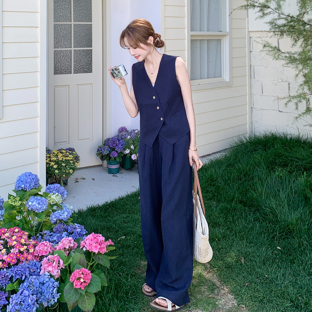 老钱风高级感无袖马甲阔腿裤套装女2025超火夏大方得体穿搭一整套，商品下架区商品下架区，淑塔可可