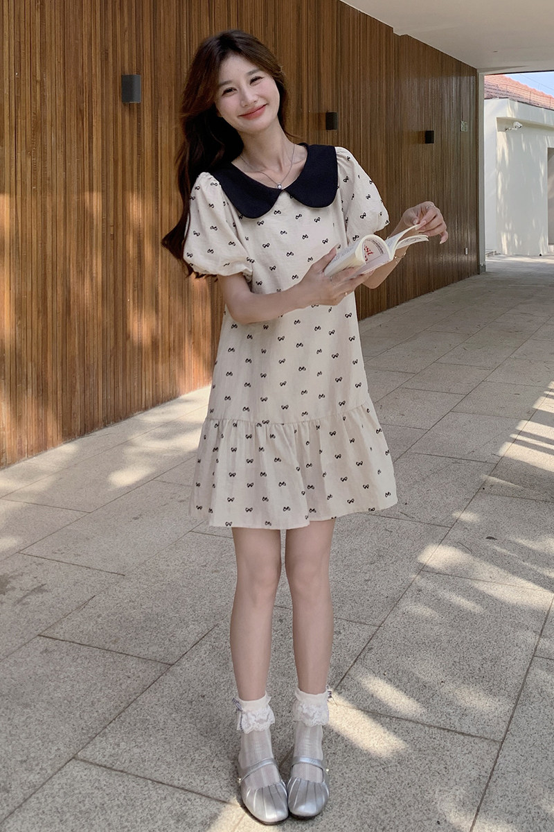 【现货】，蝴蝶结印花连衣裙151-6636-P105-K158,女装连衣裙,淑塔可可