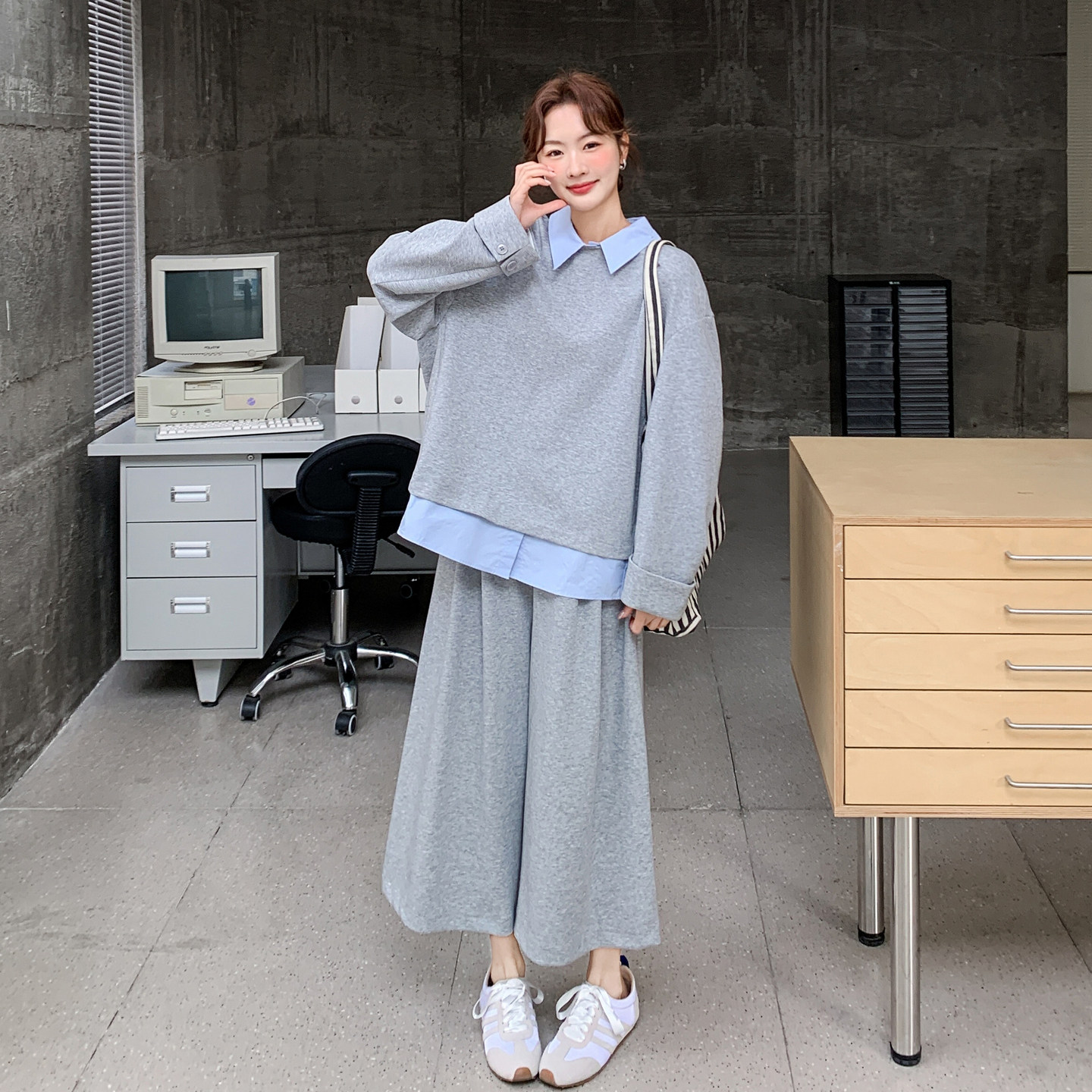 26春季新款假两件上衣阔腿九分裤套装151-1622-P175-K288，女装套装/套裙，淑塔可可