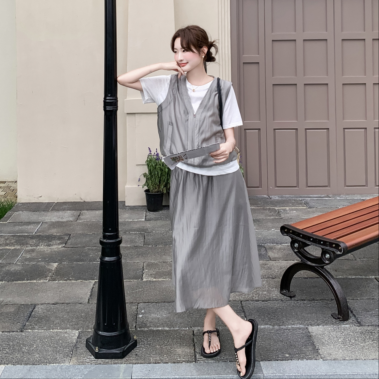 夏季新款假两件上衣+半裙两件套2B203-1638-P175-K278，女装套装/套裙，淑塔可可
