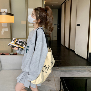 休闲减龄运动风穿搭灰色长袖上衣套装女春夏秋好看百褶短裙两件套图片